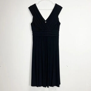 Joseph Ribkoff Dress Womens Size 10 Black VNeck VBack Sleeveless Pleats Side Zip